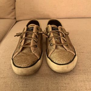 Gold glittery Sperry shoes